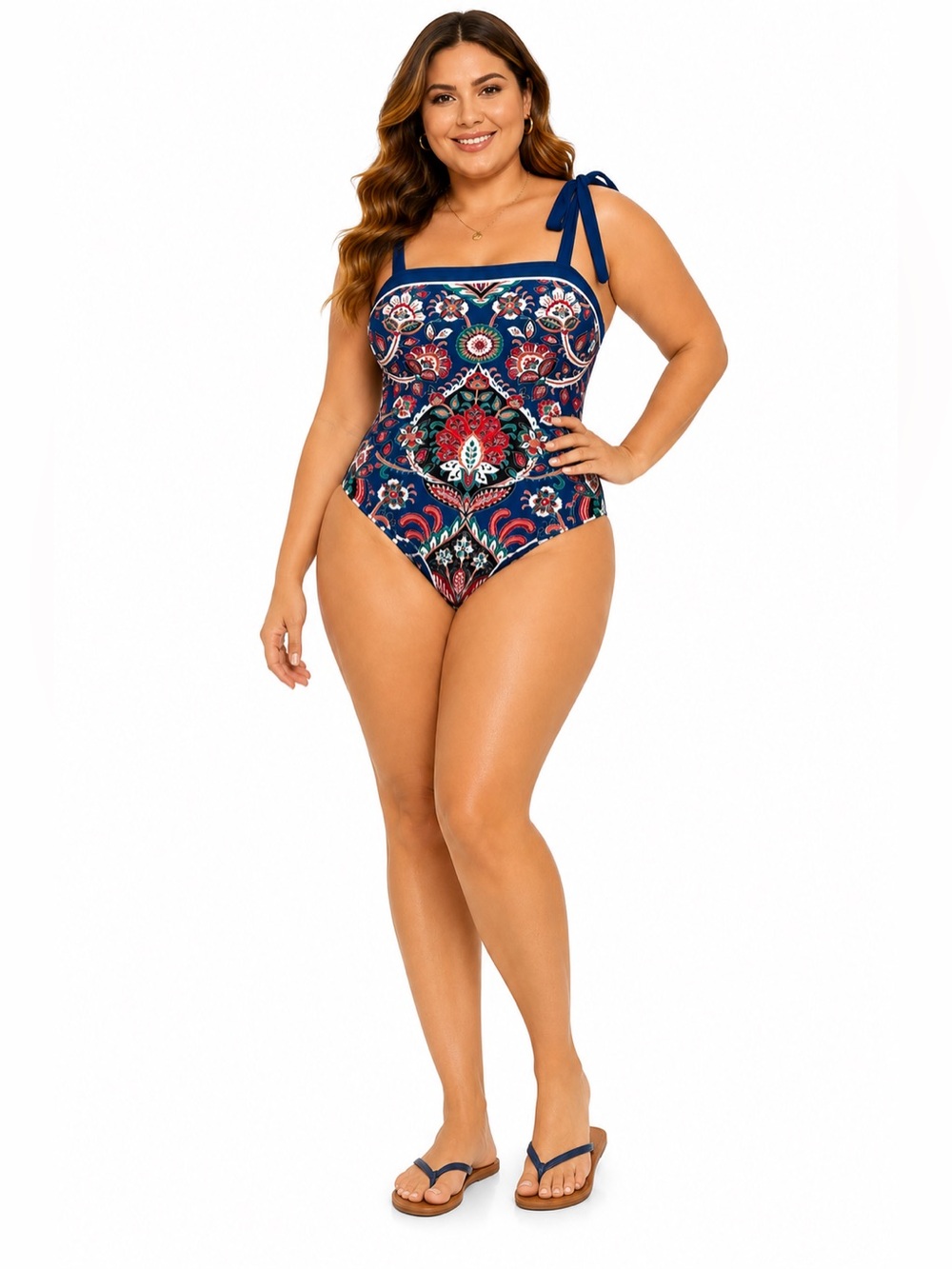 SHEIN Size 4X Blue Boho Floral One-Piece Swimsuit & Sheer Sarong Cover-Up Set